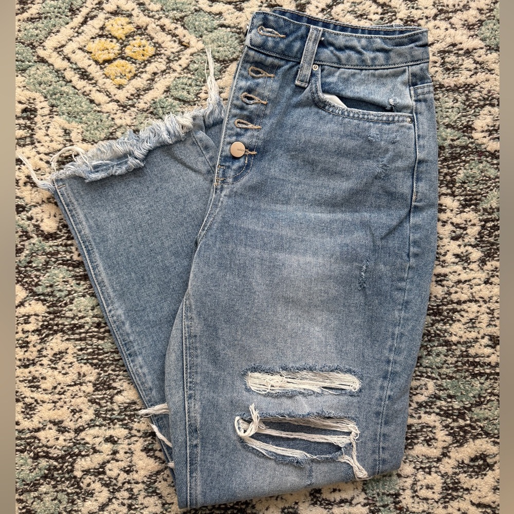 Women’s High-Rise Distressed Light Blue Jeans